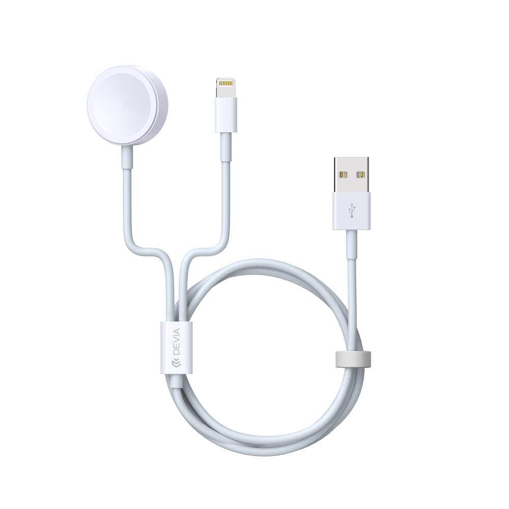 Devia кабель 2in1 Smart EA199 USB - Lightning белый с индуктивным магнитным зарядным устройством Apple Watch