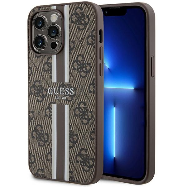 Guess 4G Printed Stripes MagSafe ümbris jaoks iPhone 15 Pro Max - brown