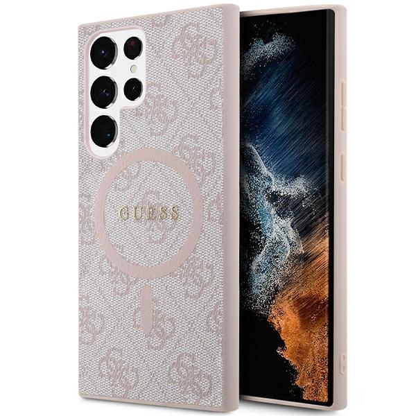 Guess 4G Collection Leather Metal Logo MagSafe Ümbris jaoks Samsung Galaxy S24 Ultra - roosa