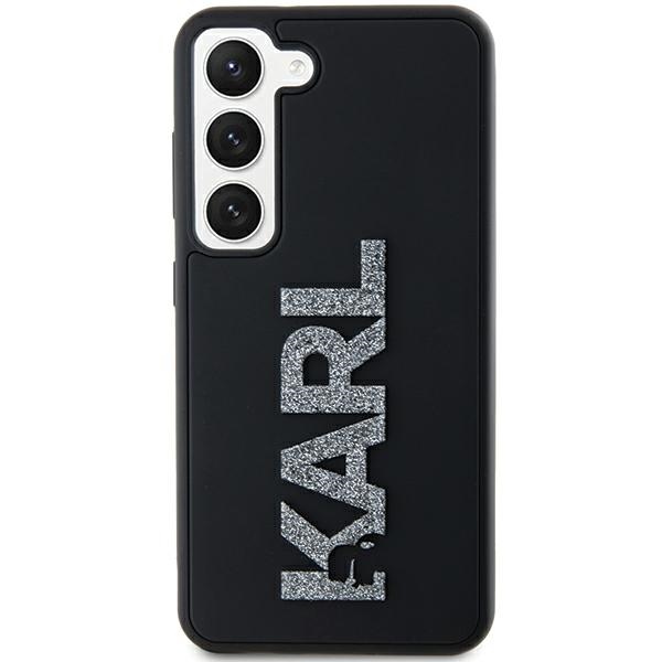 Karl Lagerfeld 3D Rubber Glitter Logo ümbris jaoks Samsung Galaxy S23 - must