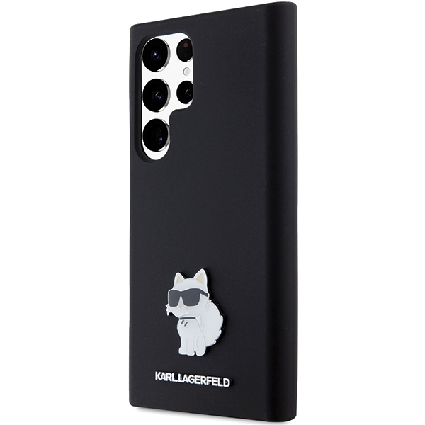 Karl Lagerfeld Silicone Choupette Metal Pin ümbris jaoks Samsung Galaxy S23 Ultra - must