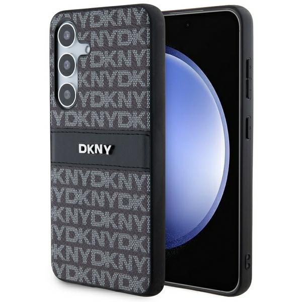 DKNY Leather Mono Stripe & Metal Logo ümbris jaoks Samsung Galaxy S24+ - must