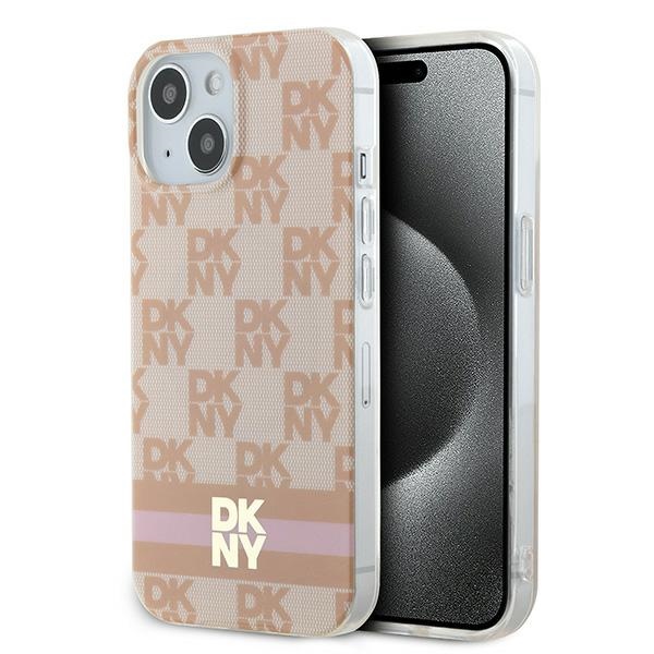 DKNY IML Checkered Mono Pattern & Printed Stripes MagSafe ümbris jaoks iPhone 15 / 14 / 13 - roosa