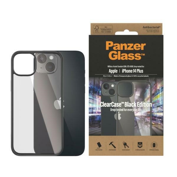 PanzerGlass ClearCase antibacterial ümbris jaoks iPhone 14 Plus / 15 Plus - läbipaistev and must