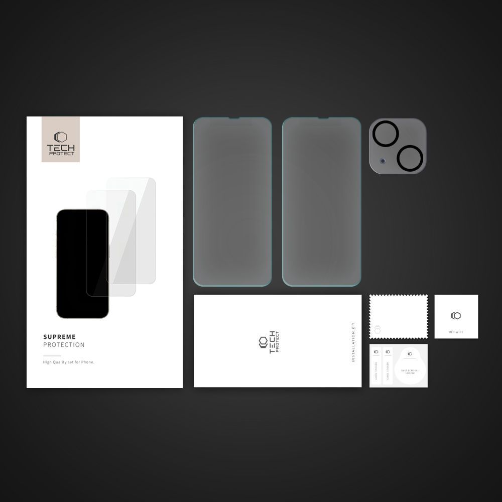 Tech-Protect Supreme Set jaoks iPhone 14 2x Karastatud klaas jaoks display / Karastatud klaas jaoks camera