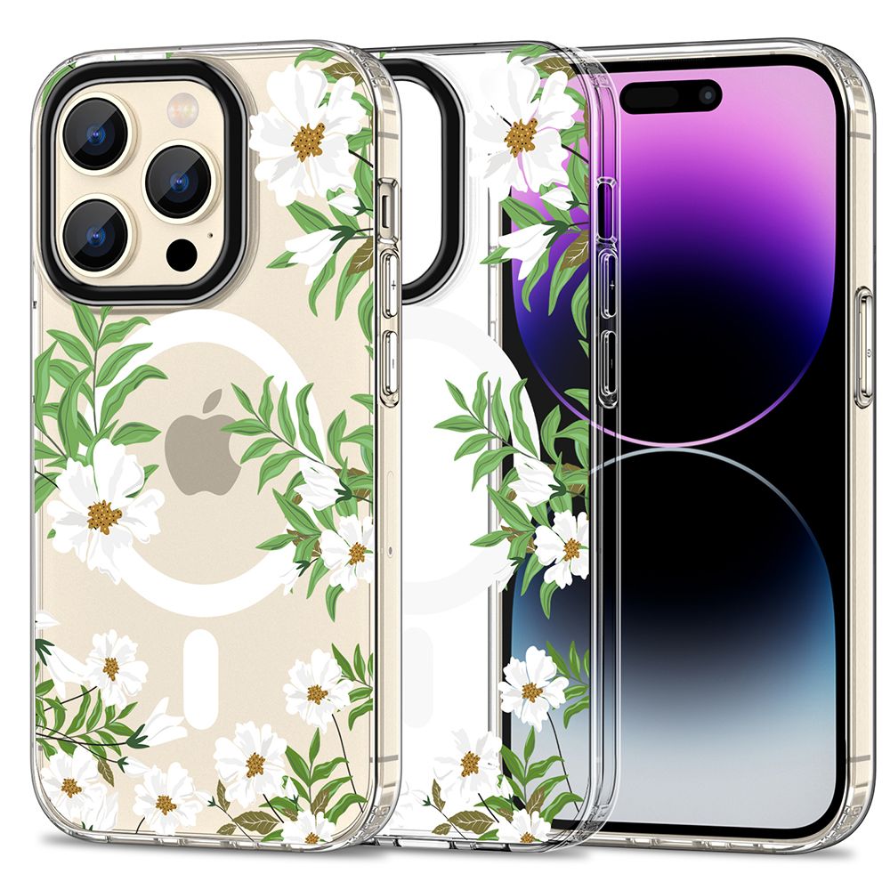 Tech-Protect MagMood MagSafe ümbris jaoks iPhone 15 Pro - daisies with leaves
