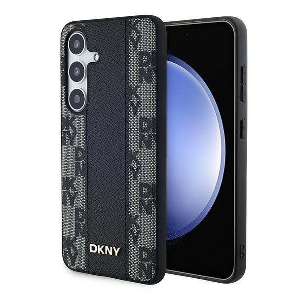 DKNY Leather Checkered Mono Pattern MagSafe ümbris jaoks Samsung Galaxy S24+ - must