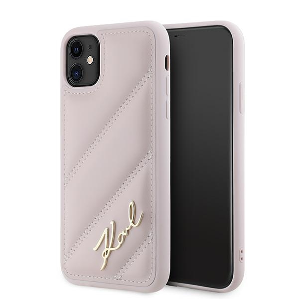 Karl Lagerfeld Diagonal Quilted Script ümbris jaoks iPhone 11 / Xr - roosa