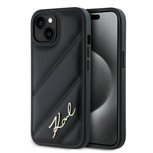 Karl Lagerfeld Diagonal Quilted Script ümbris jaoks iPhone 15 / 14 / 13 - must