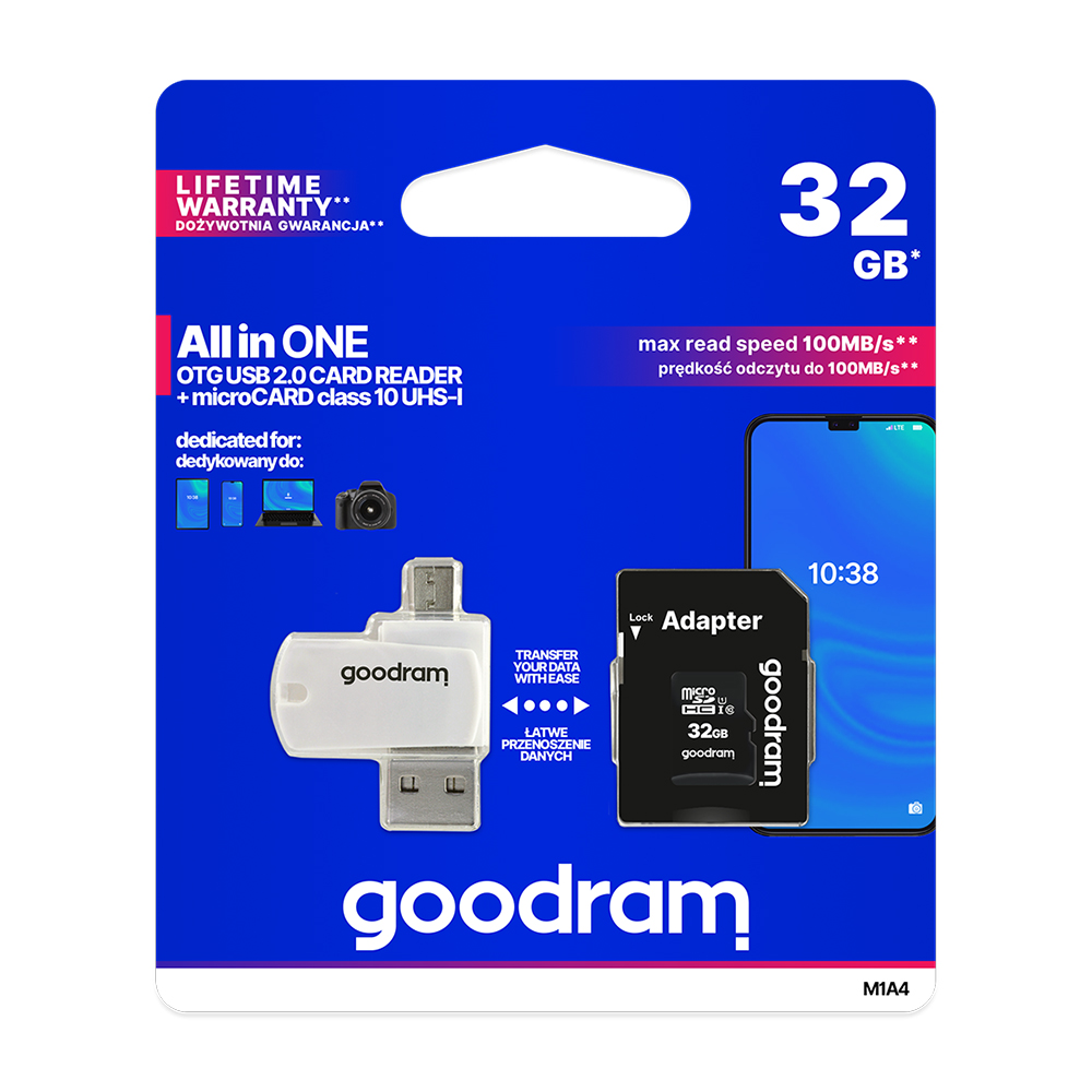 GOODRAM card reader USB A + Micro USB ALL IN ONE M1A4 + memory card micro SD 32GB with adapter SD