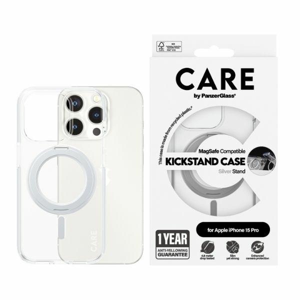CARE by PanzerGlass Kickstand Ümbris MagSafe jaoks iPhone 15 Pro - hõbedane