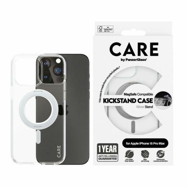 CARE by PanzerGlass Kickstand Ümbris MagSafe jaoks iPhone 15 Pro Max - hõbedane