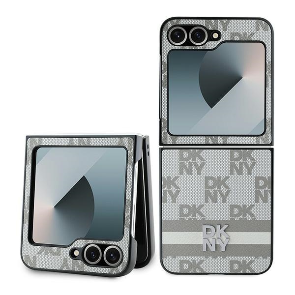 DKNY Checkered Pattern Printed Stripes Ümbris jaoks Samsung Galaxy Z Flip 6 - Beige
