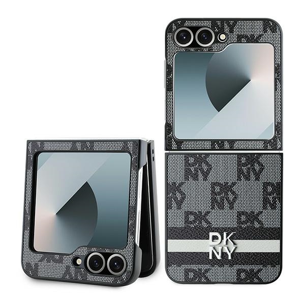 DKNY Checkered Pattern Printed Stripes ümbris jaoks Samsung Galaxy Z Flip 6 - must
