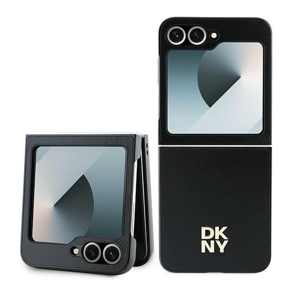 DKNY Leather Metal Stack Logo Ümbris jaoks Samsung Galaxy Z Flip 6 - Must