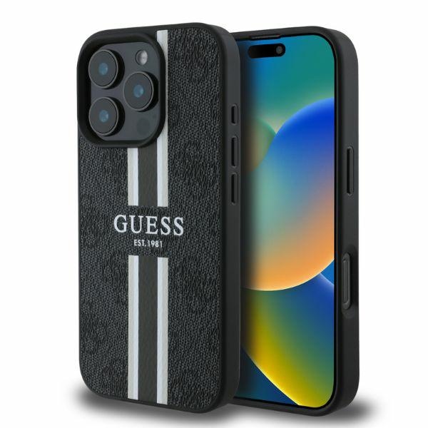Guess 4G Printed Stripes MagSafe ümbris jaoks iPhone 16 Pro - must