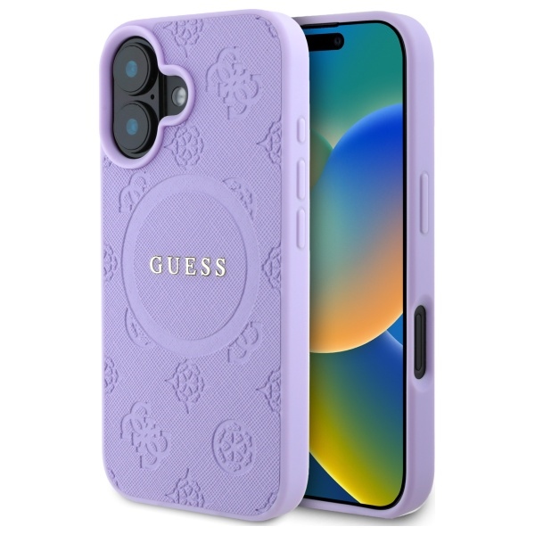 Guess Saffiano Peony Classic Logo MagSafe iPhone 16 Ümbris - Lilla