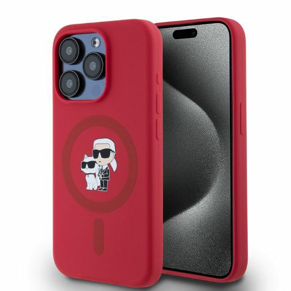 Karl Lagerfeld Silicone Karl&Choupette Heads Ring MagSafe Ümbris jaoks iPhone 15 Pro - Punane