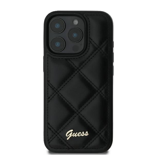 Guess Quilted Metal Logo iPhone 16 Pro Ümbris - Must