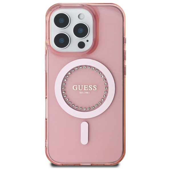 Guess IML Rhinestones MagSafe iPhone 16 Pro Ümbris - roosa