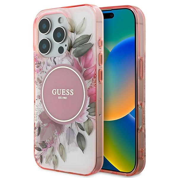 Guess IML Flower & Tonal Circle MagSafe iPhone 16 Pro Max Ümbris - roosa