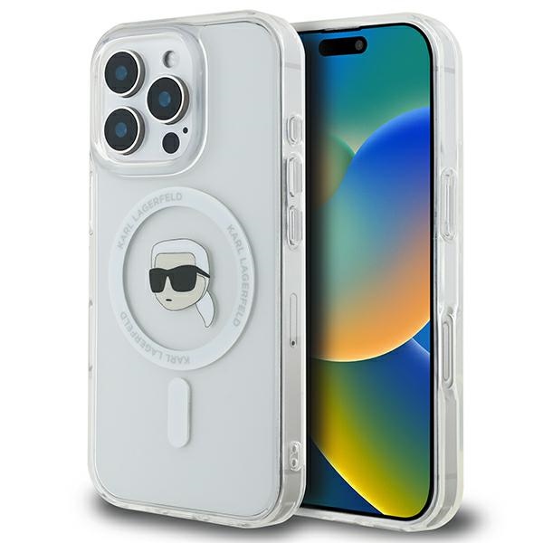 Karl Lagerfeld IML Metal Karl Head MagSafe Ümbris jaoks iPhone 16 Pro - valge
