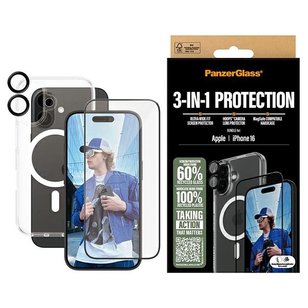 PanzerGlass Bundle 3in1 iPhone 16 6.1" D3O Hardcase + Ekraanikaitse UWF+ Lens B1291+2861+1283
