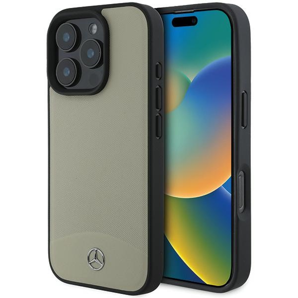 Mercedes MB Textured and Plain Leather MagSafe ümbris jaoks iPhone 16 Pro Max - beige