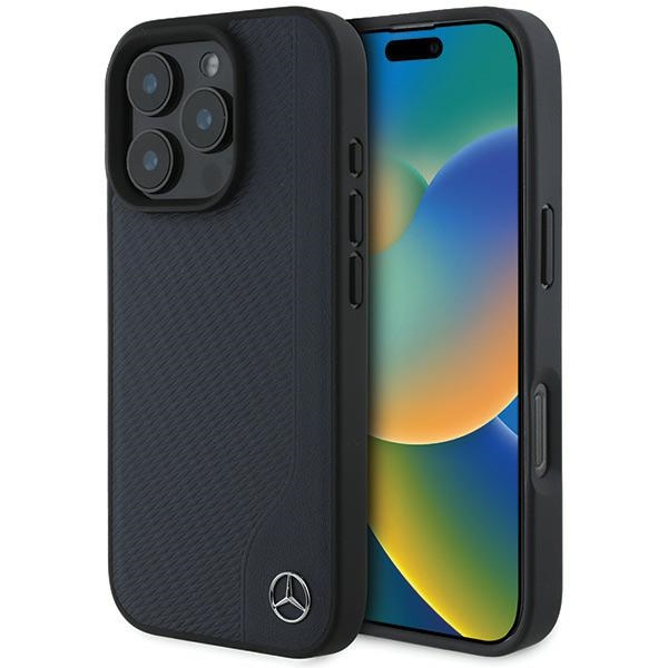 Mercedes MB Wood Imitation Leather MagSafe Ümbris jaoks iPhone 16 Pro Max - tumesinine