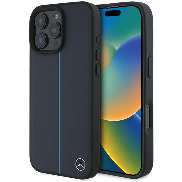 Mercedes MB sinine Line Leather MagSafe Ümbris jaoks iPhone 16 Pro Max - tumesinine