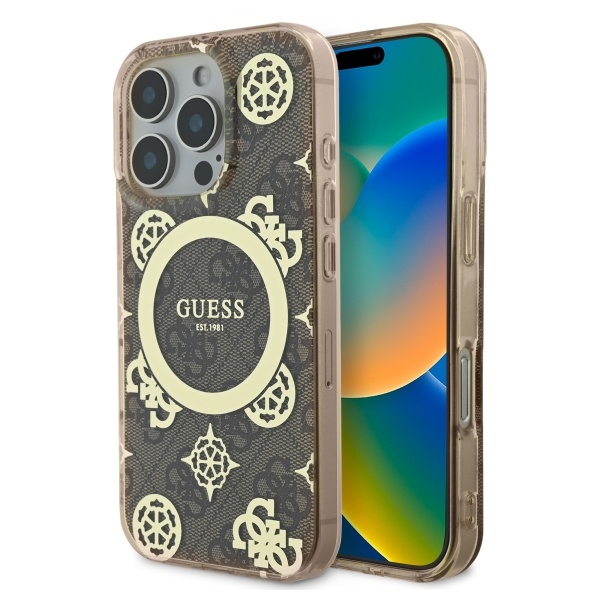 Guess IML Peony jaoks 4G Background MagSafe Ümbris jaoks iPhone 16 Pro Max - Brown