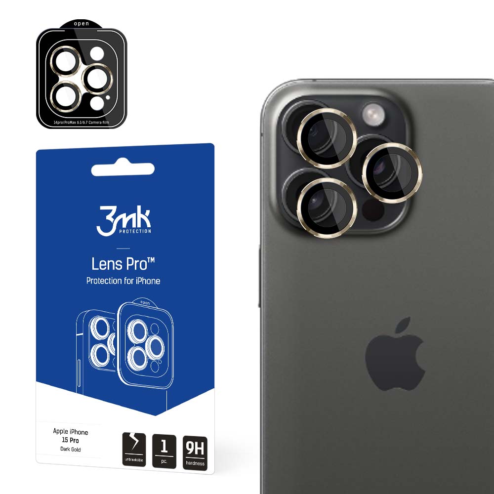 3mk Lens Protection Pro Camera Cover with kuldne Frame jaoks iPhone 15 Pro