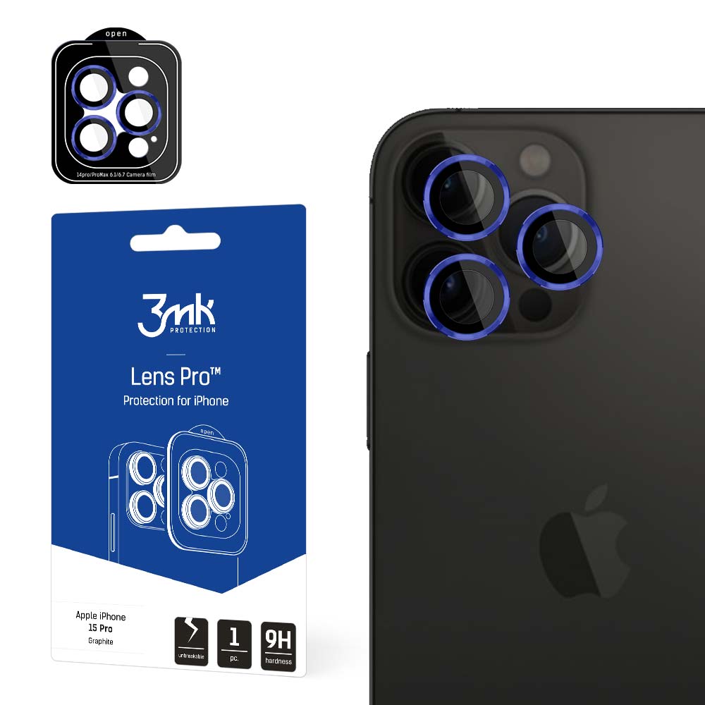 3mk Lens Protection Pro Camera Cover with sinine Frame jaoks iPhone 15 Pro Max