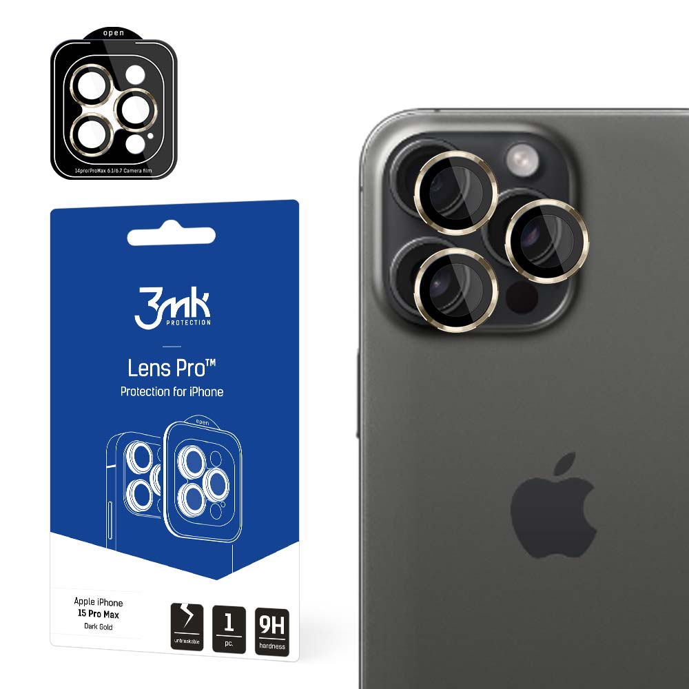 3mk Lens Protection Pro Camera Cover with kuldne Frame jaoks iPhone 15 Pro Max