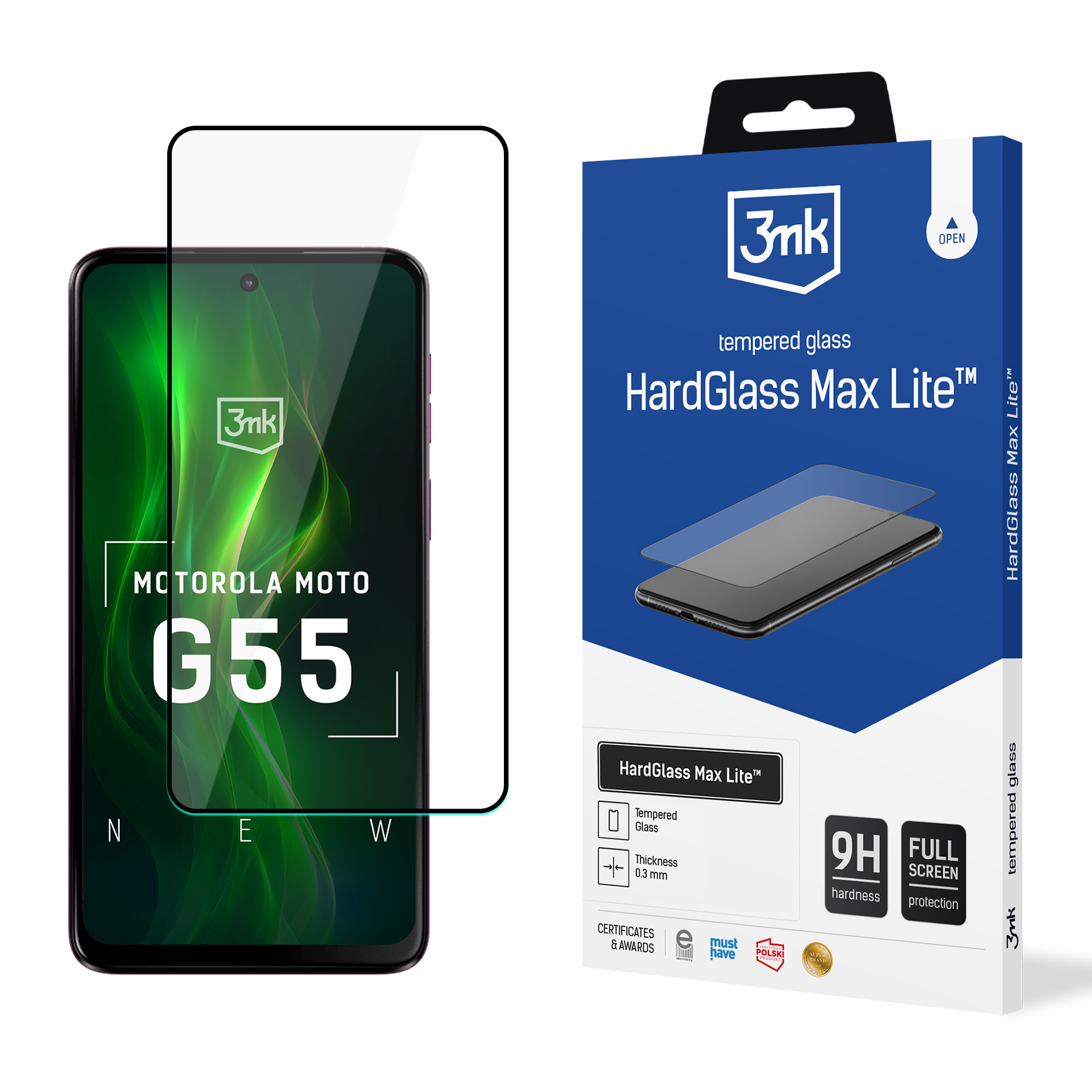 karastatud klaas 3mk HardGlass Max Lite must jaoks Motorola Moto G55 5G