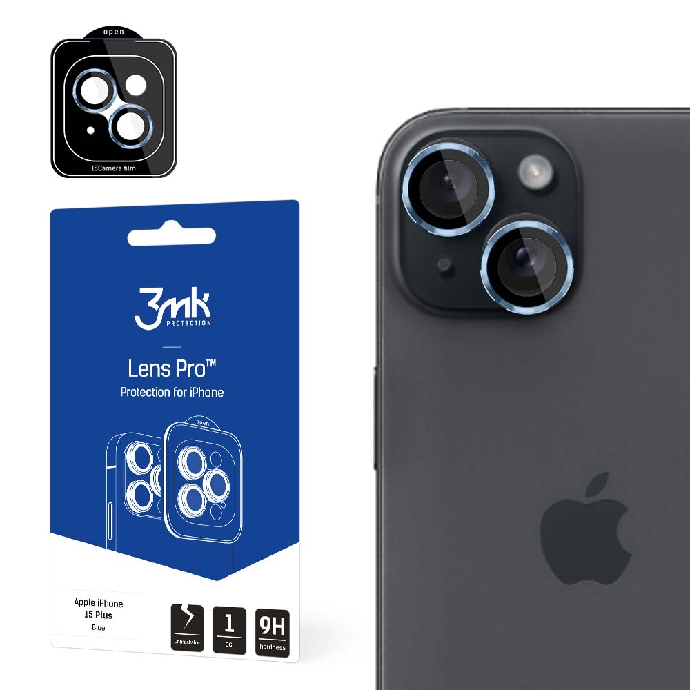 3mk Lens Protection Pro Camera Cover with sinine Frame jaoks iPhone 15 Plus