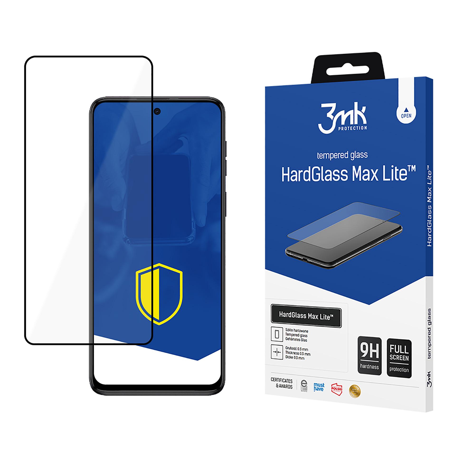 3mk HardGlass Max Lite Karastatud klaas with must Frame jaoks Motorola Moto G54 / Power Edition