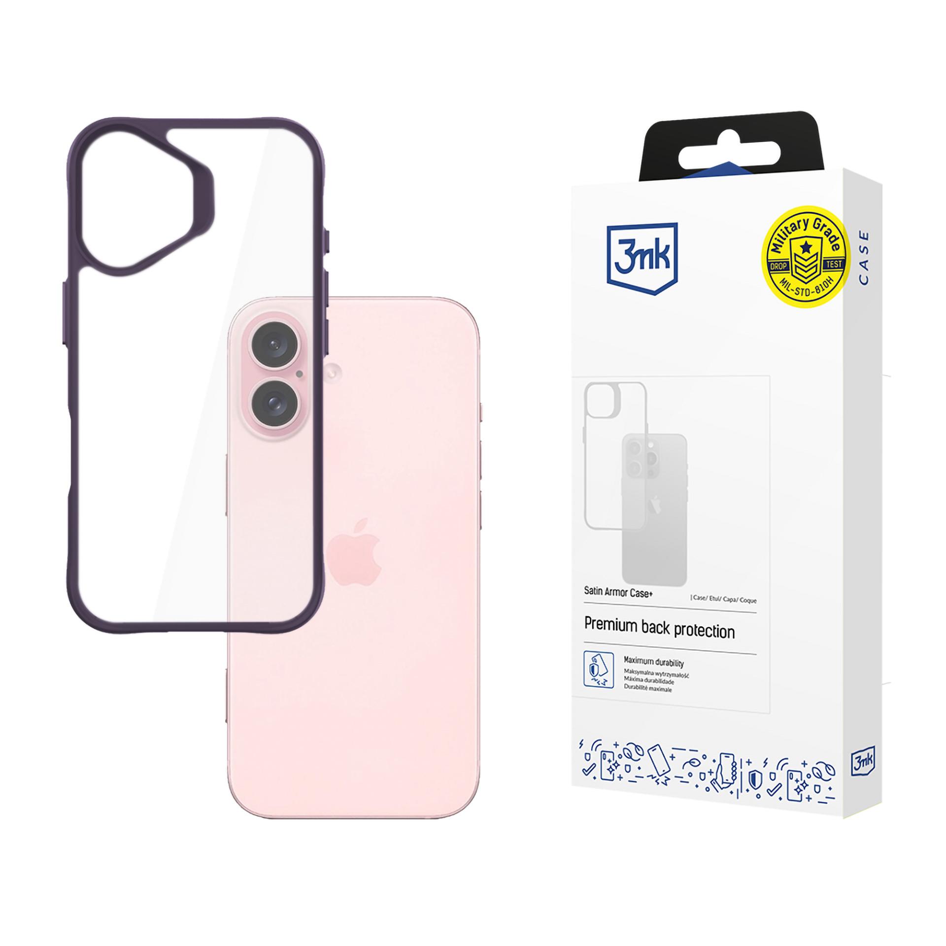 3mk Satin Armor Ümbris+ lilla jaoks Apple iPhone 16 - läbipaistev