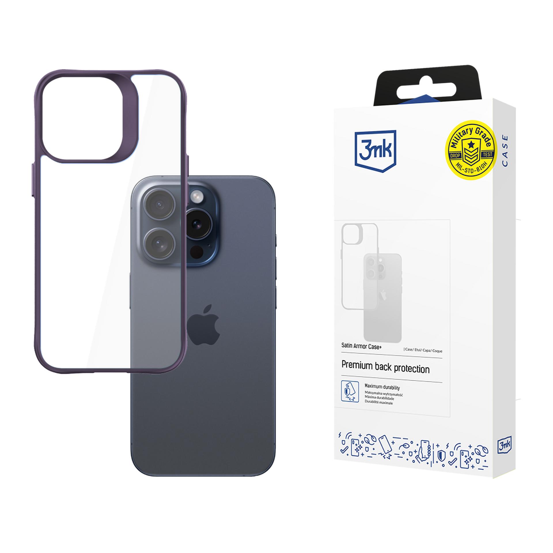3mk Satin Armor Ümbris+ lilla jaoks Apple iPhone 15 Pro - läbipaistev