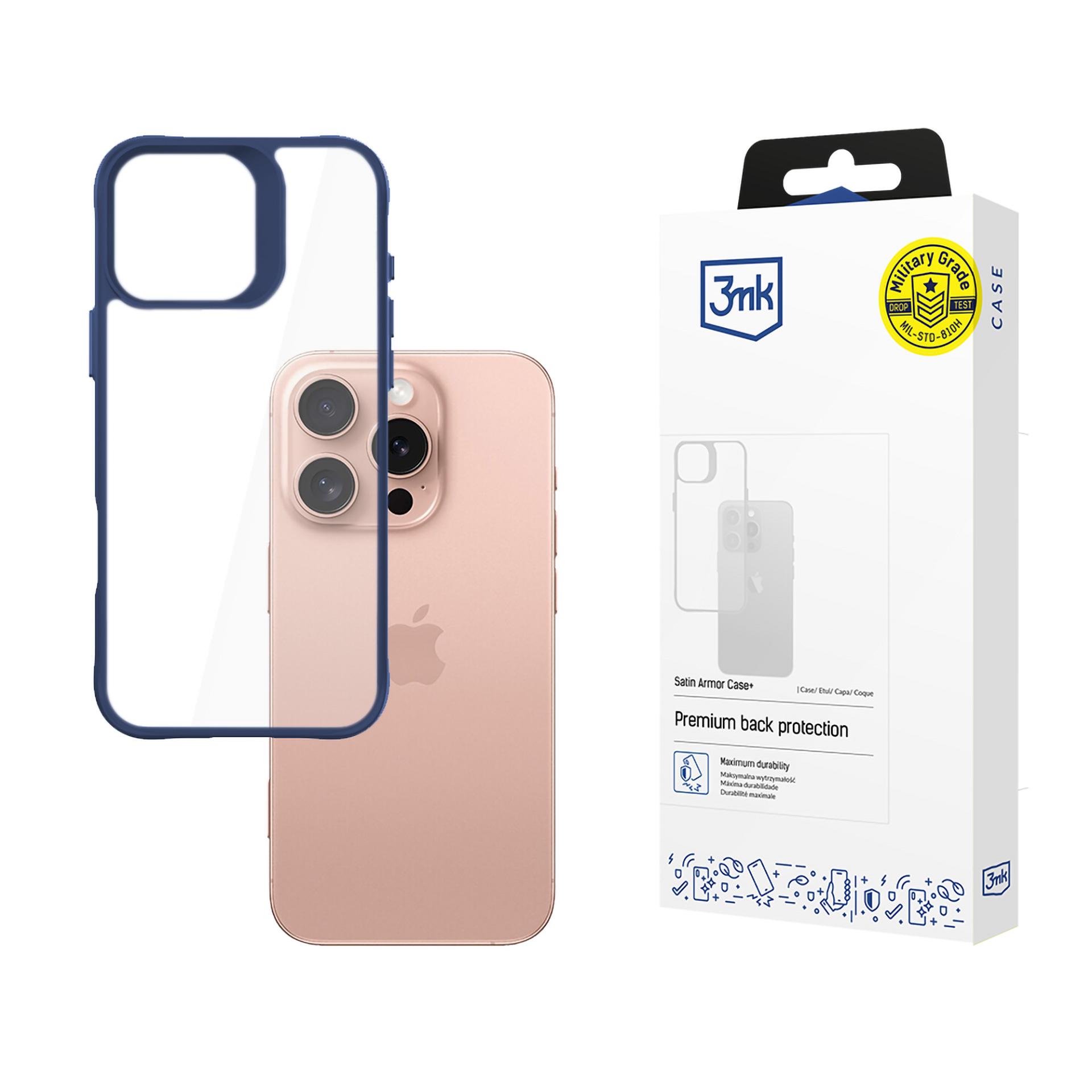 3mk Satin Armor Ümbris+ sinine jaoks Apple iPhone 16 Pro - läbipaistev