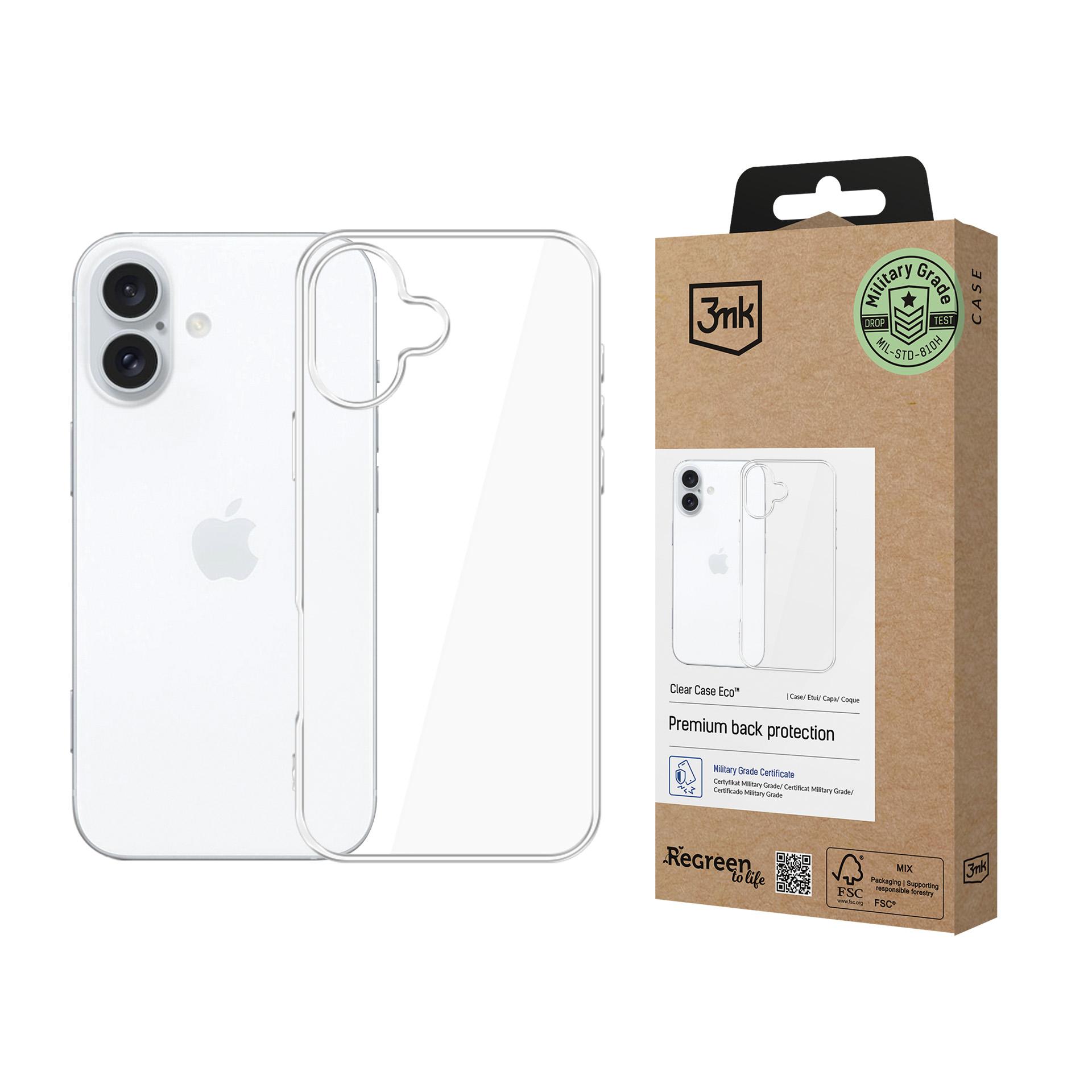 3mk Clear Ümbris Eco jaoks Apple iPhone 16 plus - läbipaistev