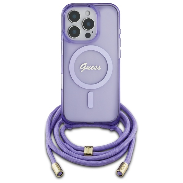 Guess Crossbody Cord Script MagSafe Ümbris jaoks iPhone 16 Pro - lilla