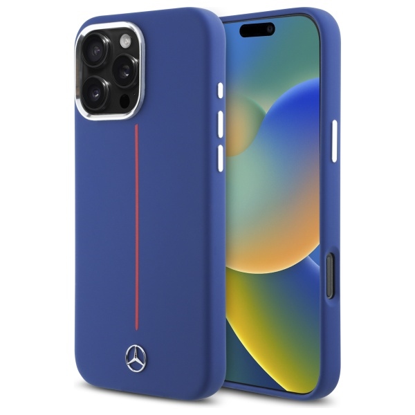 Mercedes Silicone punane Stripe MagSafe Ümbris jaoks iPhone 16 Pro Max - tumesinine