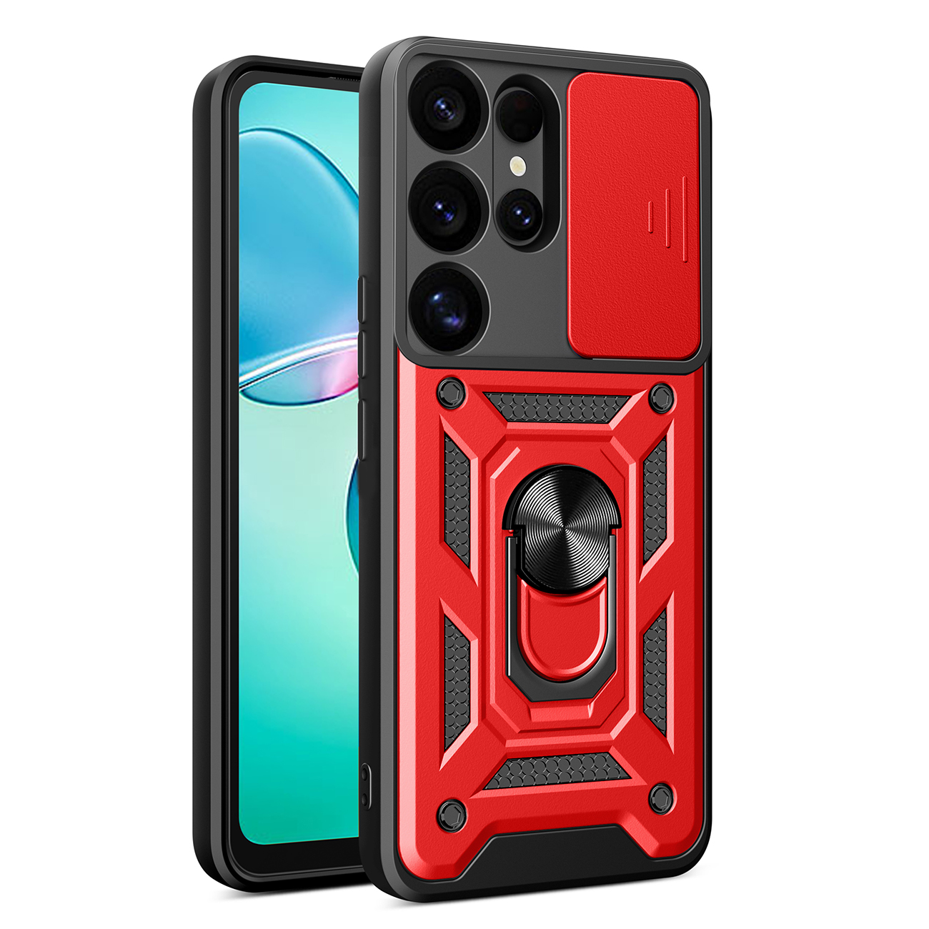 Hybrid Armor Camshield with Camera Cover and Metal Ring jaoks Samsung Galaxy S25 Ultra - punane