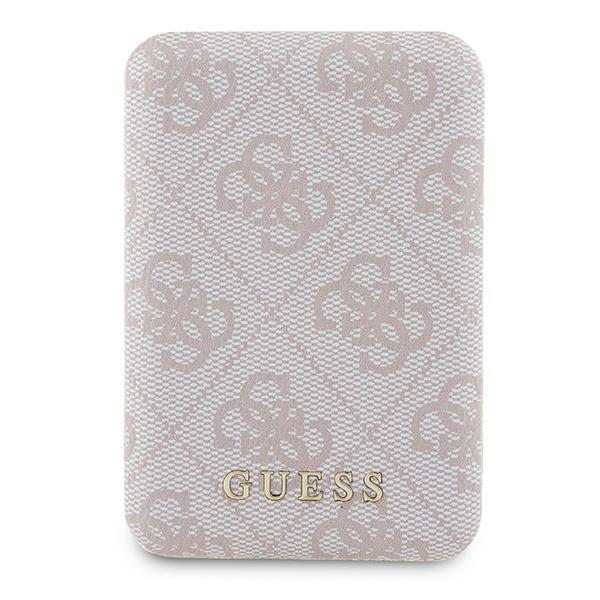 Guess Powerbank induktiivne 15W GUPB5FP4EMGP 5000mAh roosa/roosa 4G nahast metallist logo MagSafe