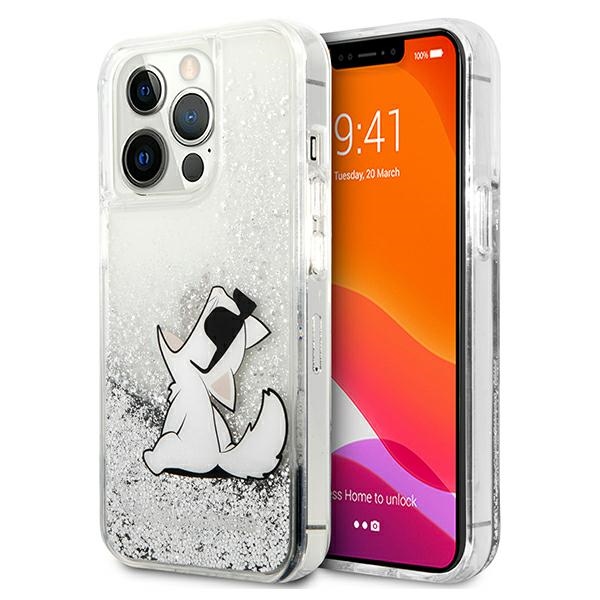 Karl Lagerfeld Liquid Glitter Choupette Fun ümbris jaoks iPhone 13 Pro Max 6.7" - hõbedane