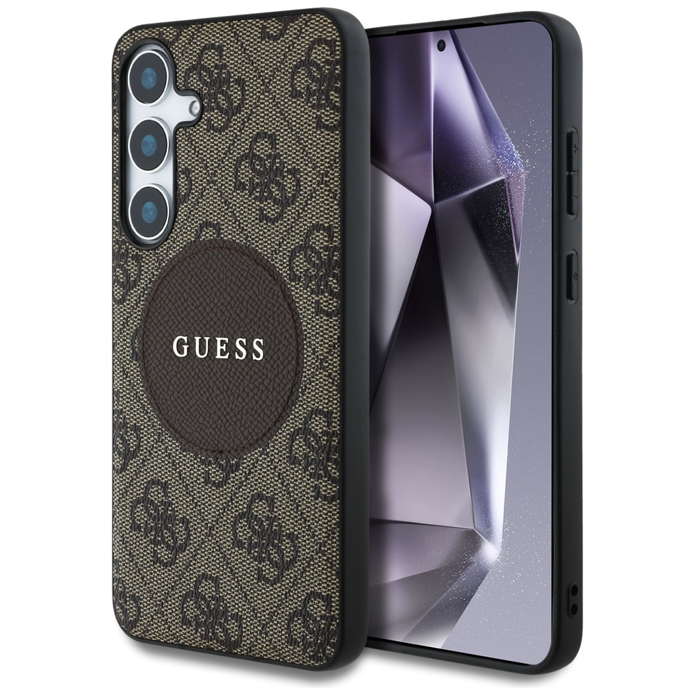 Guess 4G Round Patch Classic Logo MagSafe Ümbris jaoks Samsung Galaxy S25 Brown