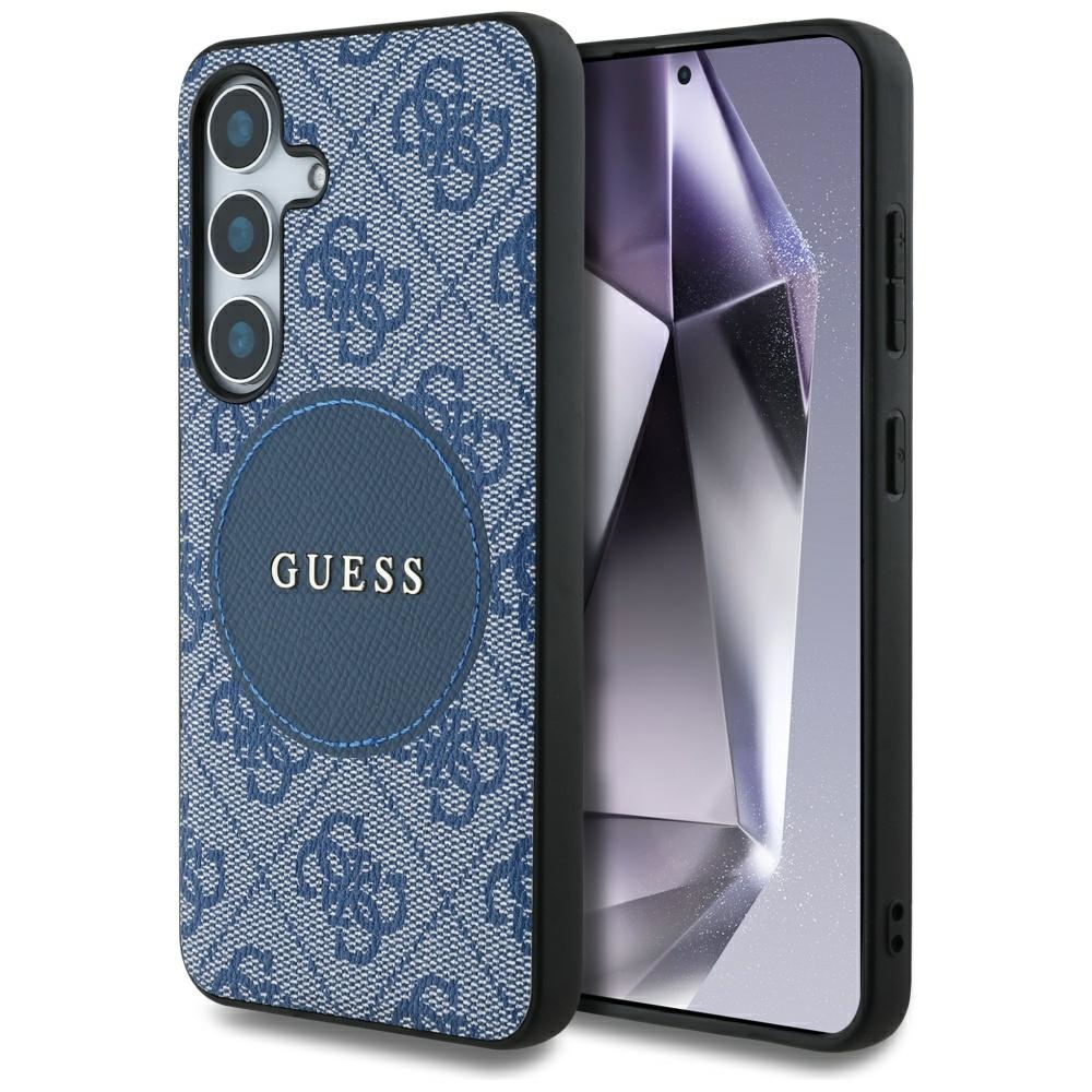Guess 4G Round Patch Classic Logo MagSafe ümbris jaoks Samsung Galaxy S25 Plus sinine