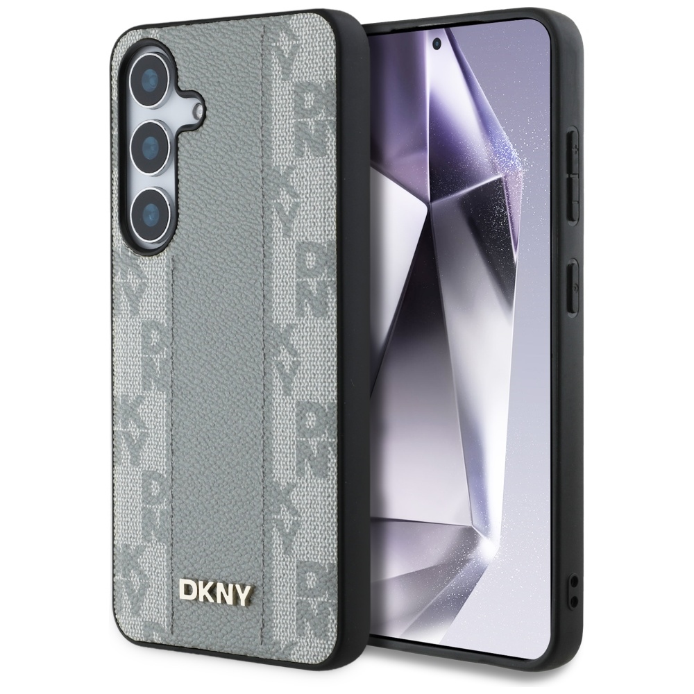 DKNY Leather Checkered Pattern MagSafe ümbris jaoks Samsung Galaxy S25 taupe