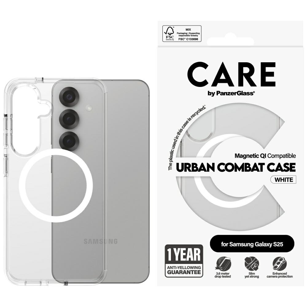 CARE by PanzerGlass Flagship Urban Combat Valge QI Ümbris jaoks Samsung Galaxy S25 - Läbipaistev